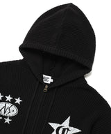 DAMAGED KNIT ZIP UP HOODIE BLACK(CV2DFUK681A)