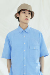 UTILITY CURVED POCKET OXFORD 1/2 SHIRT SKYBLUE (6561037451382)
