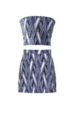 デニムジャカード チューブトップ＆スリットミニスカート セット/Denim jacquard tube top & mini skirts two piece set (navy)
