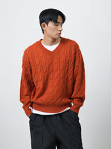 ケーブルVネック長袖ニット6color