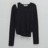(T-6777)UNBALANCED CUTOUT SLIM KNIT