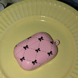 ビンテージブラックリボンエアポッズケース / vintage black ribbon airpods case (pink)