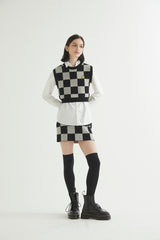 CHECKERBOARD KNIT MINI SKIRT BLACK (6608602792054)