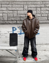 No.0458 leather hood bomber padding JP