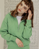 HALF ZIP UP PUNCHING RHOMBUS SWEATER YELLOW GREEN (6691447603318)