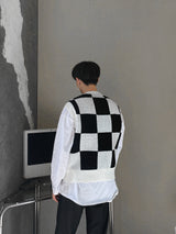 Uno Checker Town Knit Vest (2color) (6677041053814)
