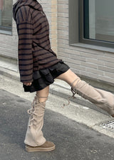 シャーリングストラップリボンレッグウォーマー / shirring strap ribbon leg warmer