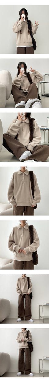 Lock Fleece Collar Button Cropped Sweatshirt