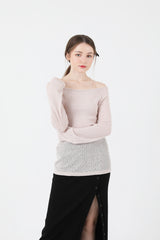 シースルーバックスリットロングスリーブニット / See-Throught Back Slit Long Sleeve Knit Beige