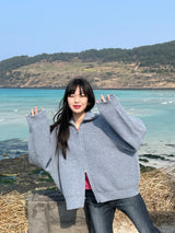 Bent knit cardigan zip up 