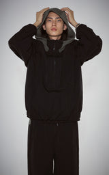 PIPPING MIX ANORAK HOODIE_BLACK