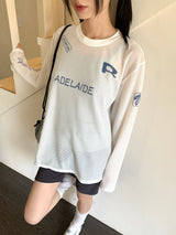 DIMUエアメッシュブロックコアプリント長袖Tシャツ