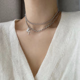 ボールドクロス2ラインチェーンチョーカーネックレス / vop Bold Cross Two-Line Chain Choker Necklace