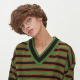 STRIPE V NECK KNIT_GREEN (6612841693302)