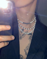 No.8707 HOLY IN CODE pearl & surgical 3type necklace (6615452287094)