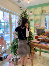 Rosé checkered silk banding skirt