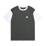 フラワードット刺繡 配色Tシャツ/Flower dot embroidery color combination short sleeve tee