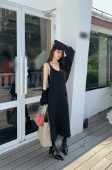 black knit long dress