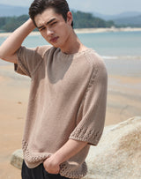 オーバーサイズ フィッシュネット ディテール SS スウェット / OVERSIZED FISHNET DETAIL SS SWEATER BEIGE