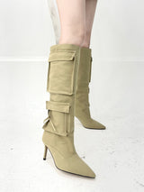 1028. Cargo stiletto long boots heel (2color)