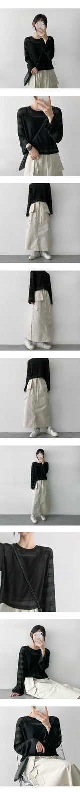 ラインミックスシースルーニット長袖Tシャツ / Line Mix See-Through Knit Long-Sleeved T-Shirt
