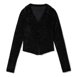 Vintage Velvet Collar Cardigan [BLACK] (6618805633142)