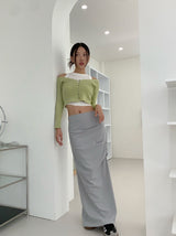 アンフッテッドシャーリングスリットロングスカート / Unfooted shirring slit long skirt