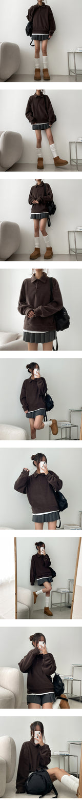 Lock Fleece Collar Button Cropped Sweatshirt