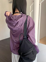 スピンファンクショナルナイロンセミジップアップストリングロングスリーブフーディTシャツ