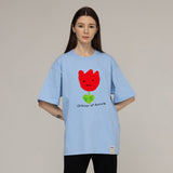 ドローイングフラワースマイルショートスリーブTシャツ/Drawing Red Flower Smile Short Sleeve Tee
