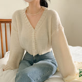 [3color] FLUID BALLOON V-NECK CARDIGAN