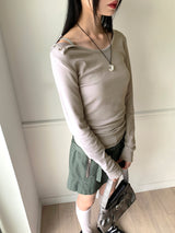 Heat unbuttoned off-shoulder snap totto button long-sleeved t-shirt
