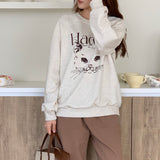 キャットドローイングスウェットシャツ/CAT DRAWING SWEATSHIRTS (OATMEAL)