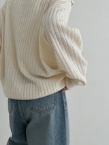 リブハーフジップアップニット/Ribbed Half Zip Up Knit (4color)
