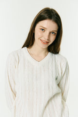 マークVネックケーブルニットセーター/RCH mark v neck cable knit sweater Ivory