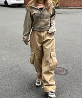 ディングデニムスリットワイドカーゴパンツ / Ding denim slit wide cargo pants