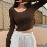 [BELLIDE MADE] Single warmer round long-sleeved cropped T-shirt
