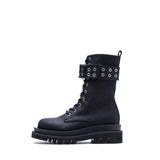 Buckle Lace-Up Short Walker Boots(Black)