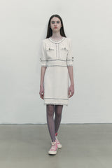 COLOR STITCH POINT KNIT DRESS [IVORY]