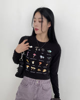 マッシュルーム プリント クロップ Tシャツ