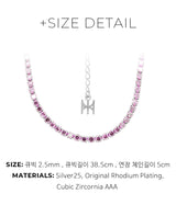 ピンクミニテニスネックレス/[S925] Pink Mini Tennis Necklace (white silver)