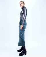 シャーリングネックTシャツ/Shirring Neck T-Shirt _ Dark Silver