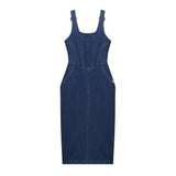 Square-neck denim corset dress