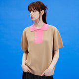 ツートンカラーハーフスリーブニット/Two tone collar half sleeve knit