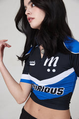 モトハーフジップアップジャージクロップトップ / MOTO HALF ZIP UP JERSEY CROP TOP BLACK