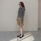 Beige Line Burmuda Pants