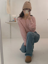 Mention napping light blue wide winter denim pants