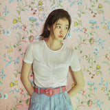 シャーリング トップ レイヤード Tシャツ / [LINE] Shirring Top Layered T-Shirt (Ivory)