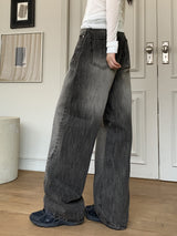 ウィサーウォッシングロングワイドデニムパンツ/ Whiser Washing Long Wide Denim Pants