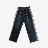 linen double-strap denim pants